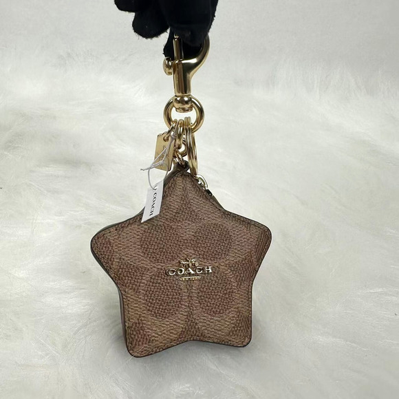 Coach Star Bag Charm Coin Case Pouch In Signature Canvas In Tan Brown CBL12 NWT - Picture 1 of 5